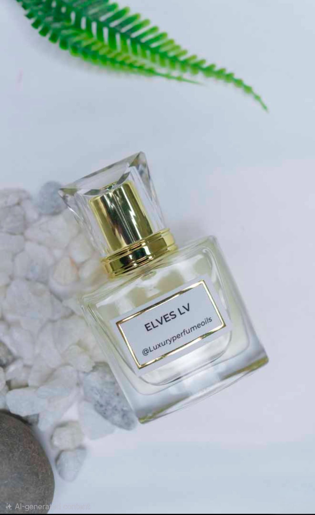 Our Version of Elves LV 20ml alcohol-free perfume oil bottle with oriental floral fragrance featuring peach, black currant, Bulgarian rose, coconut milk, ambroxan, and patchouli.