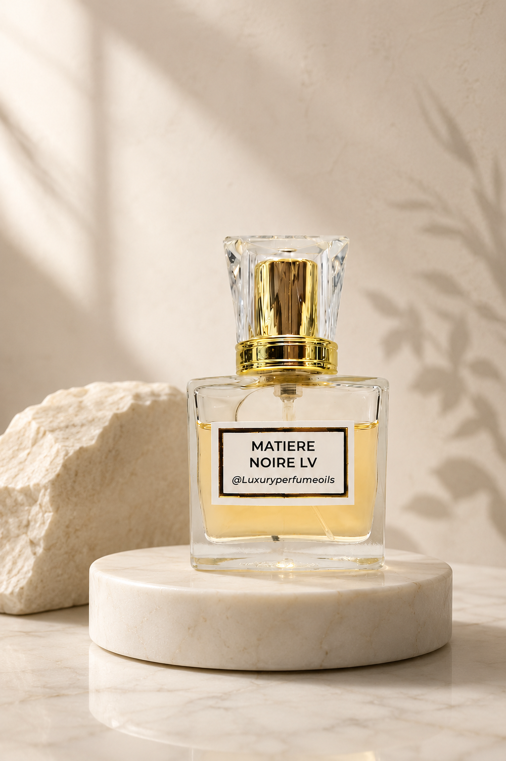 Our Version of Matiere Noire 20ml alcohol-free perfume oil bottle with oriental woody fragrance featuring blackcurrant syrup, rose, jasmine sambac, oud, patchouli, and incense.