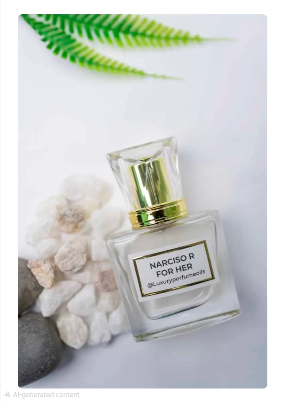 Our Version of Narsico R For Her 20ml alcohol-free perfume oil bottle with floral woody musky fragrance featuring rose, peach, musk, amber, patchouli, and sandalwood.