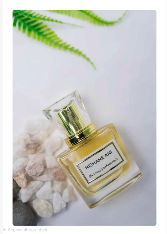 Our Version of Nishane Ani 20ml alcohol-free perfume oil bottle with oriental floral fragrance featuring ginger, bergamot, Turkish rose, vanilla, sandalwood, ambergris, and musk.